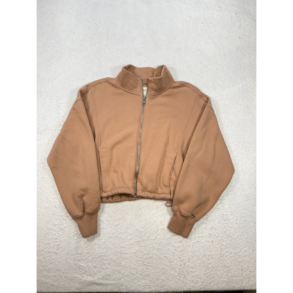 Abercrombie & Fitch Soft A&F Max Essentials Full Zip Cropped Sweatshirt Tan M